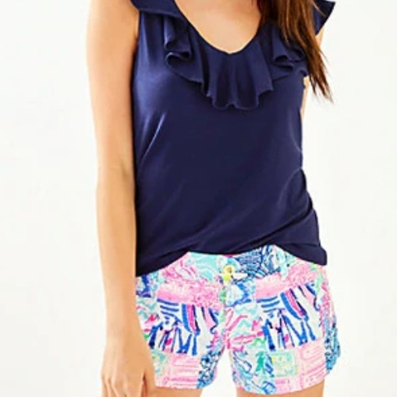 LILLY PULITZER 3" Walsh Textured Shorts In Coral/white. Fringe Detail. Size 4 - Picture 2 of 14